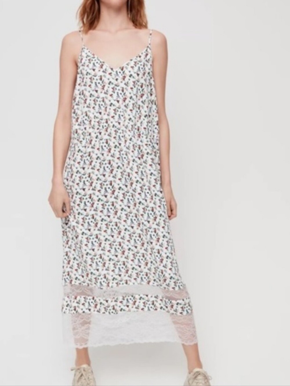 Little Moon White Floral Slip Dress with Coral and Navy Accents
